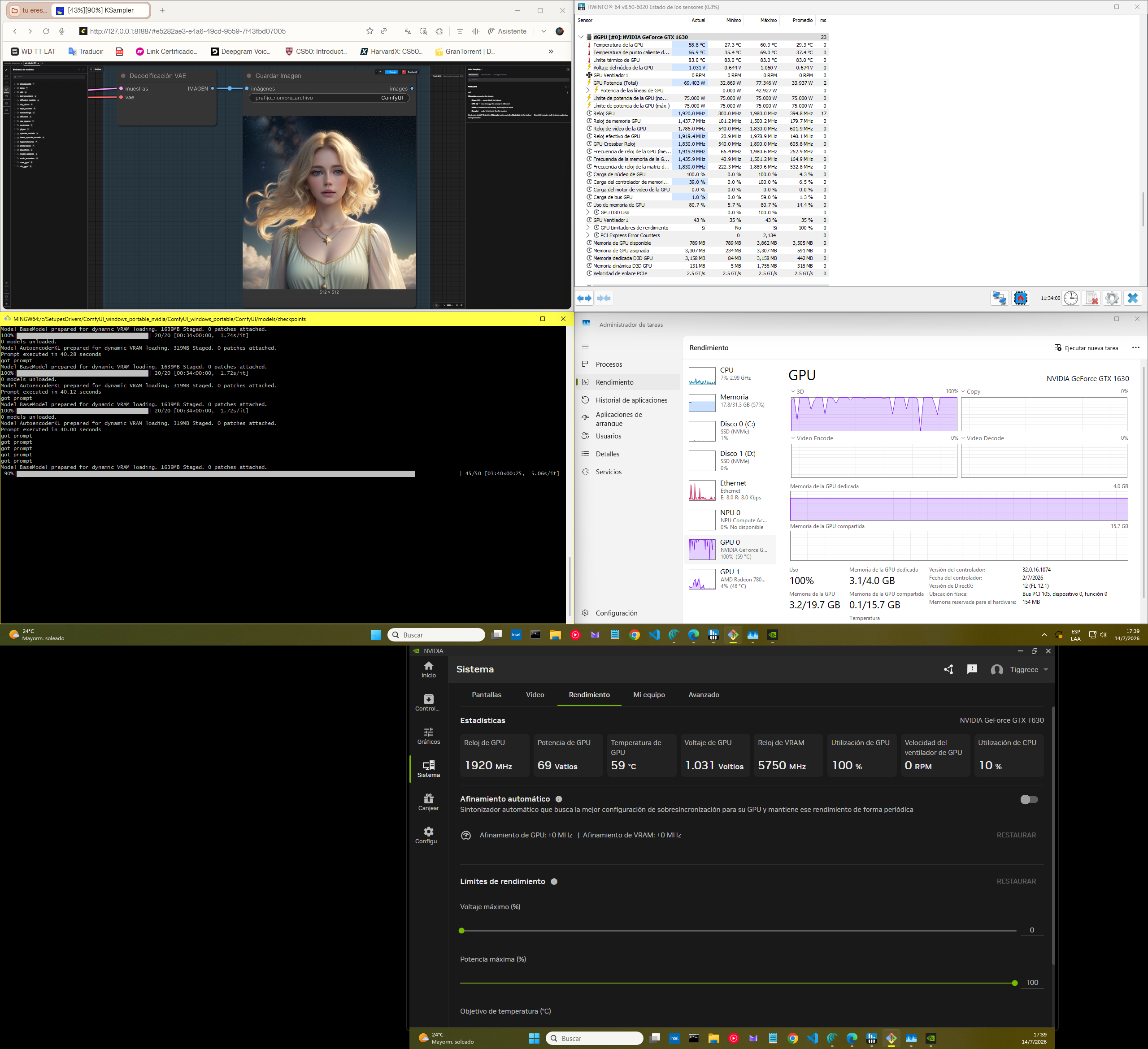 ComfyUI output with live GPU monitoring
