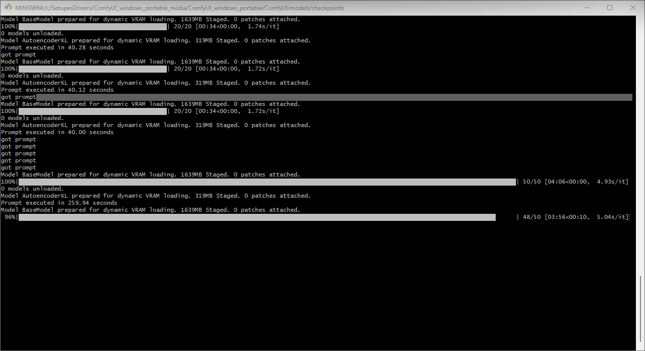 Console showing 50 of 50 steps in 259.94 seconds